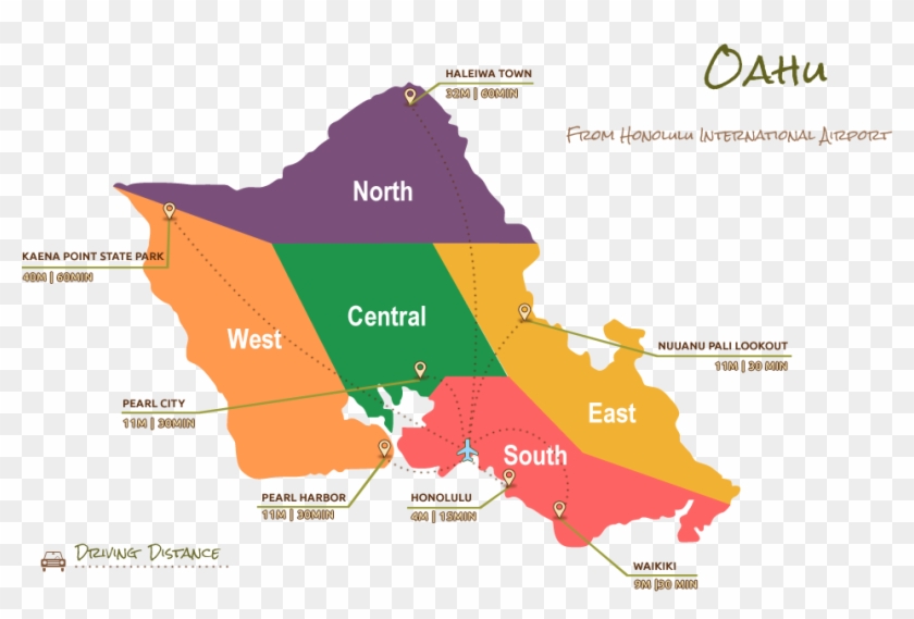 Driving Map - Oahu, Hawaii - Hawaii Oahu North South East West Clipart
