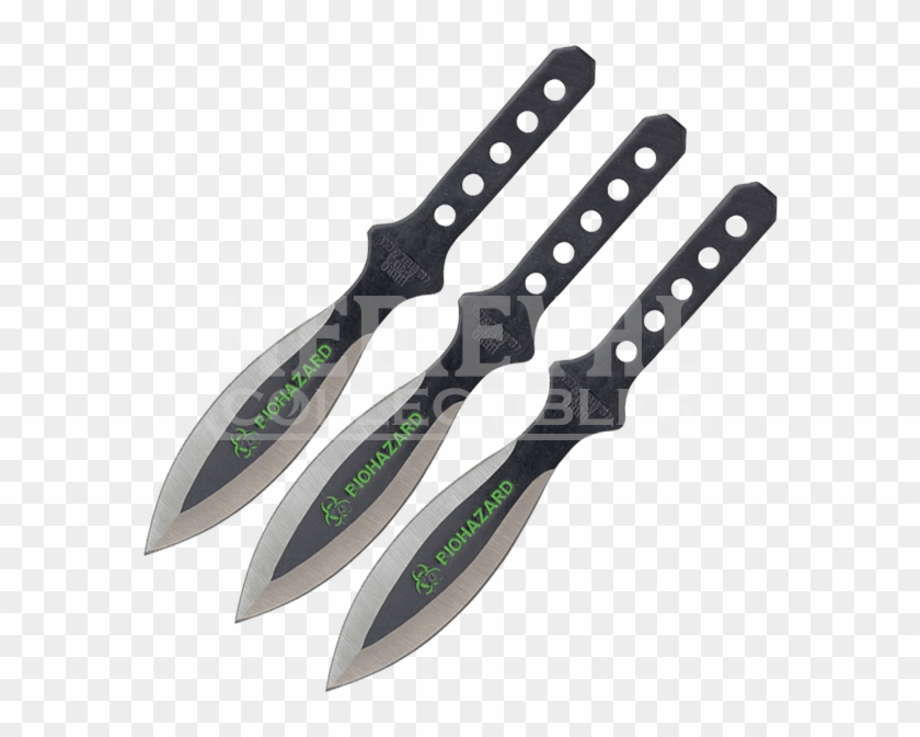 3 Piece Biohazard Black Leaf Blade Throwing Knives - Throwing Knife Clipart #2648129