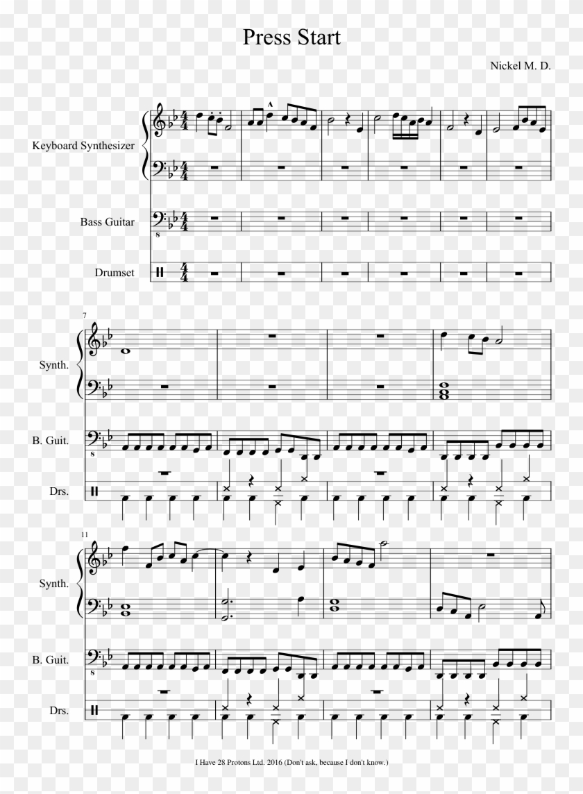 Press Start Sheet Music Composed By Nickel M - Press Start Piano Sheet Music Clipart #2650364