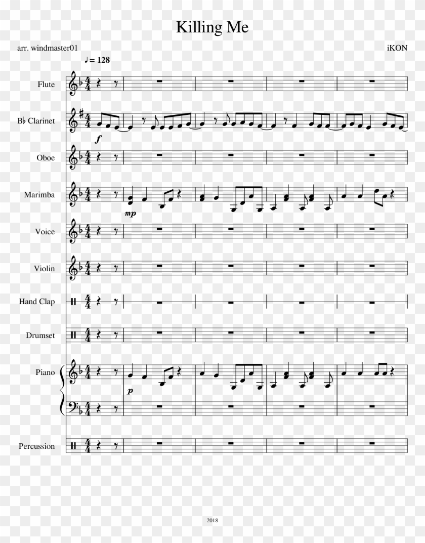 Ikon Sheet Music For Flute, Clarinet, Violin, Piano - Killing Me Ikon Sheet Music Clipart