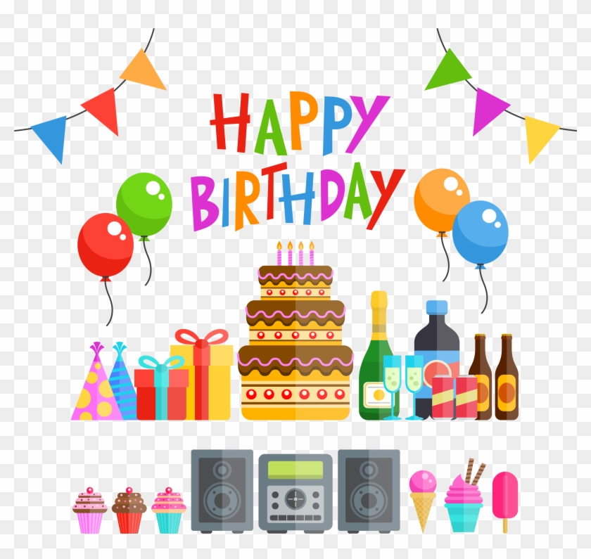 Cake Party Euclidean - Happy Birthday Png Vector Clipart