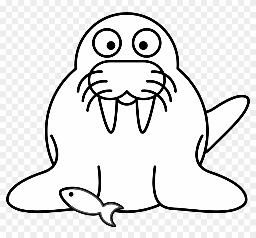 Clipart,drawing Of A Cute Walrus With A Fish - Walrus Clip Art - Png Download
