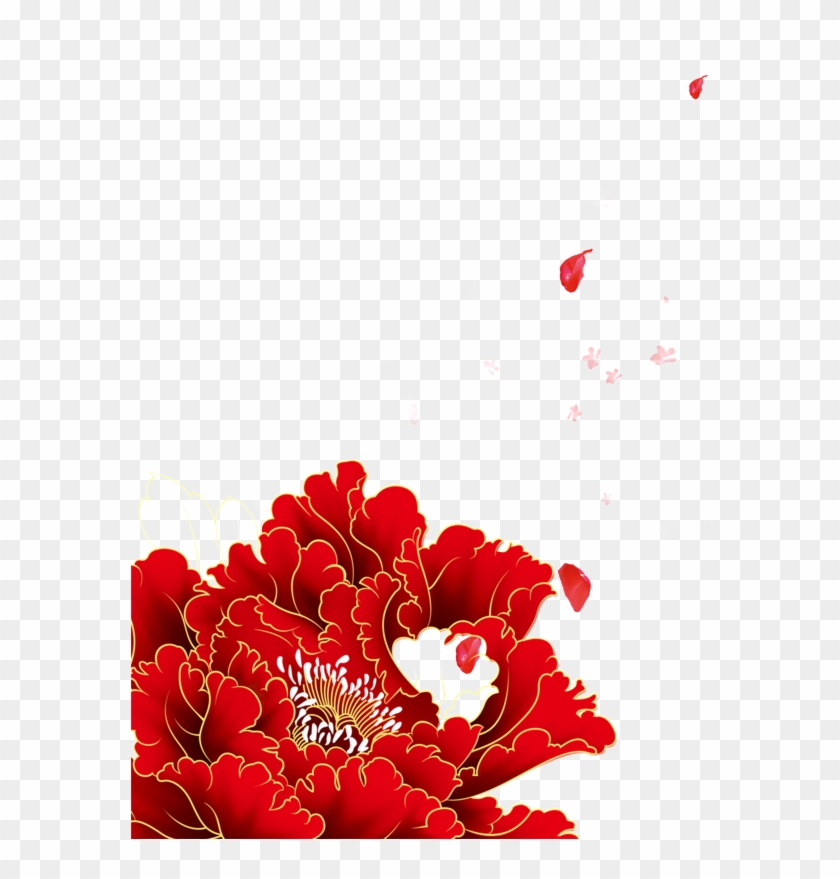 A Peony With A Golden Lace - Transparent Red Flowers Png Clipart