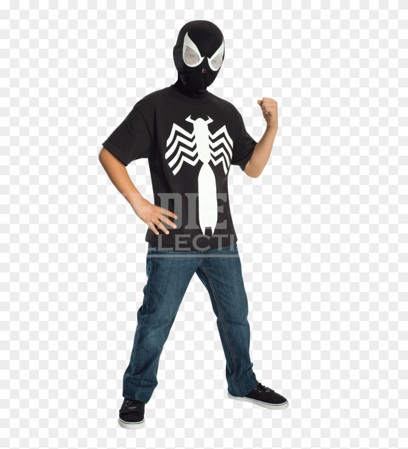 Kids Spider Man Black Costume Top And Mask - Black Suit Spider Man Mask Clipart