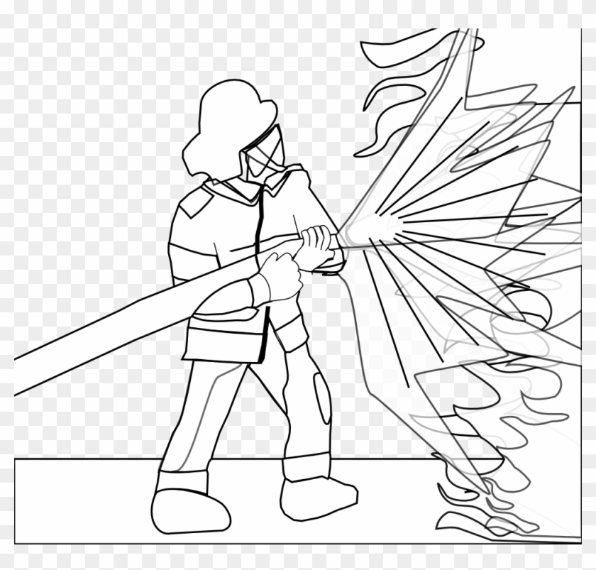 Firefighter Pompier Firefighter Black White Line Art - Cartoon Clipart