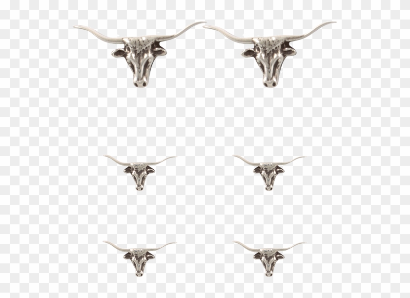 Pinto Ranch Longhorn Silver Cufflinks And Stud Set - Texas Longhorn Clipart