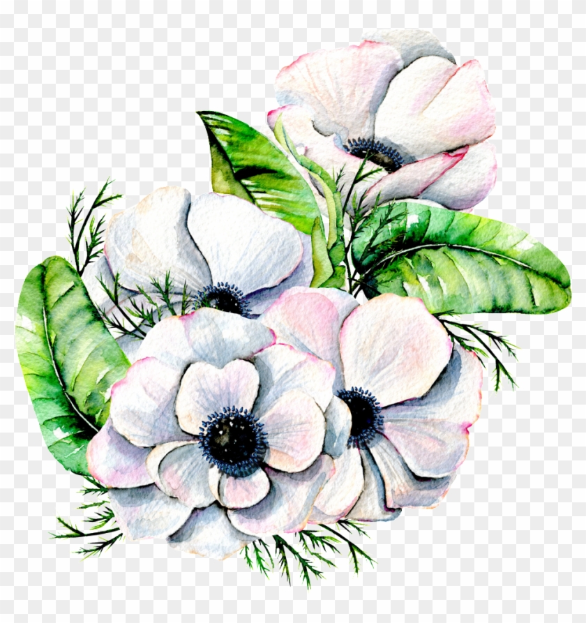 Hand Painted Elegant White Flower Png Transparent - Watercolor White Flowers Png Clipart #2672806