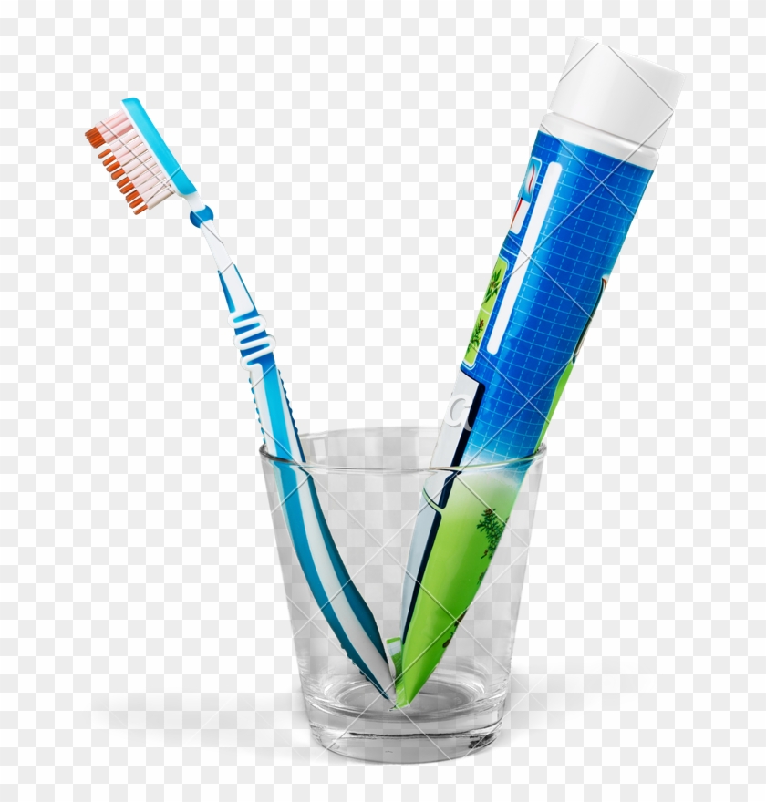 Toothbrush And Toothpaste In A Glass - Water Bottle Clipart