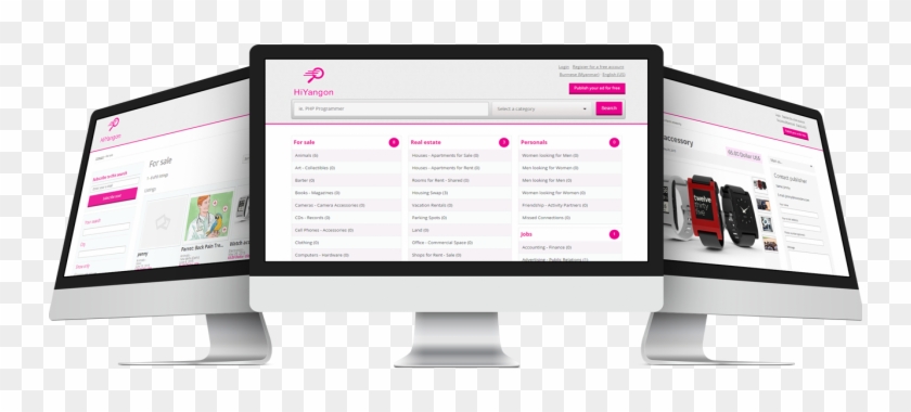 Classified Web Mobile App Design Using Osclass Platform - Multiple Web Page Mockups Clipart
