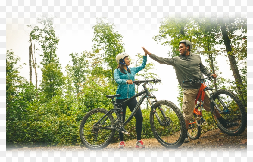 Two Scouts High Five On Bicycles - Mountain Bike Clipart