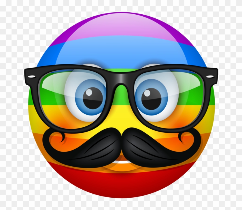 Hipster Emoticon , Png Download - Smiley Face Rainbow Emoji Clipart #2697535