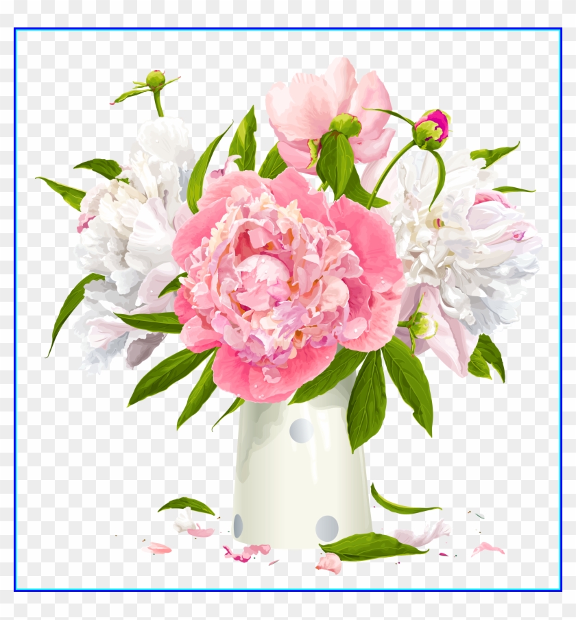 Vector Bouquet Mason Jar Flower - Peony Pink Flowers In Vase Clipart