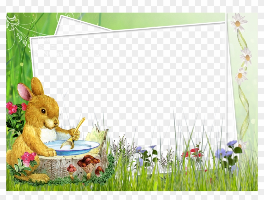 Kids Transparent Photo Frame With Green Cute Bunny - Easter Bunny Photo Frame Clipart
