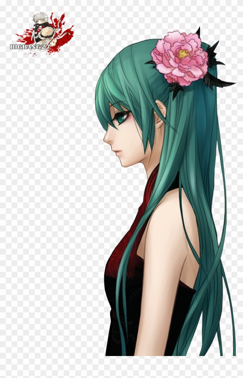 Hatsune Miku Png Transparent - Anime Girl With Dark Green Hair Clipart