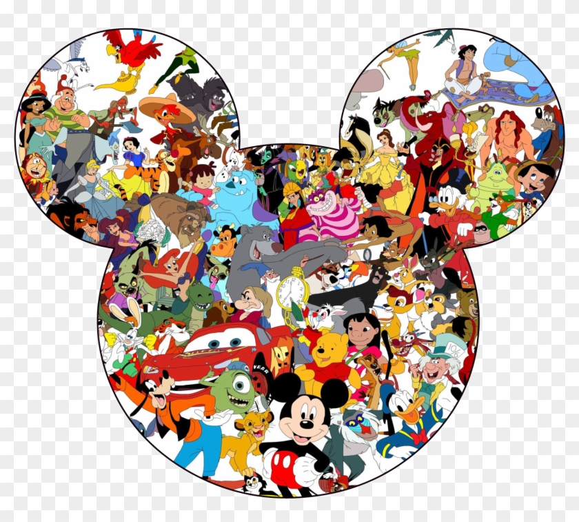 1 Of 4 Mickey Mouse Head Silhouette Disney Characters - Disney Characters Collage Drawing Clipart
