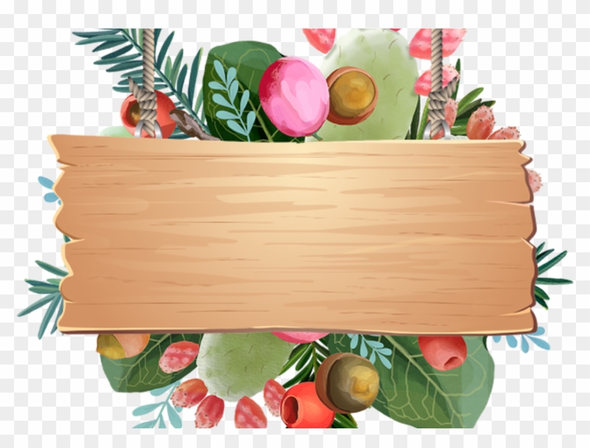 Tropical Fruits Decoration With Leaves Wooden Hanging, - Tropical Christmas Png Clipart