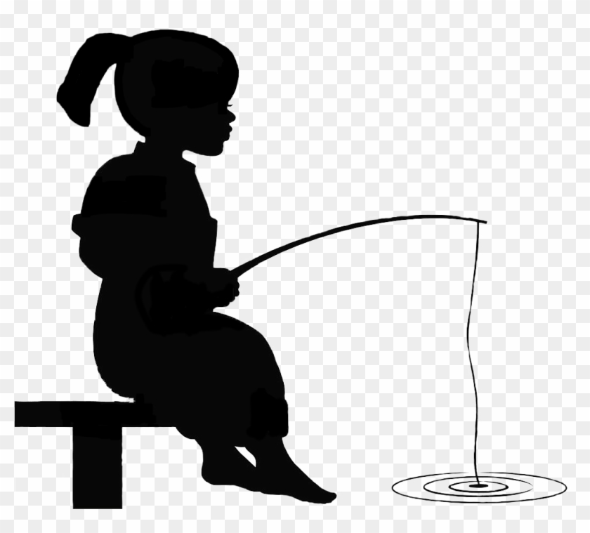 Girl Fishing Silhouette Clipart