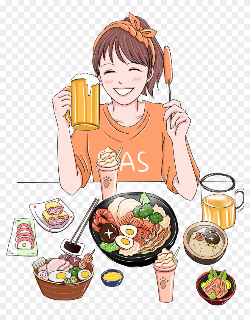 Korean Style Hand Painted Comic Girl Png And Psd - Illustration Clipart