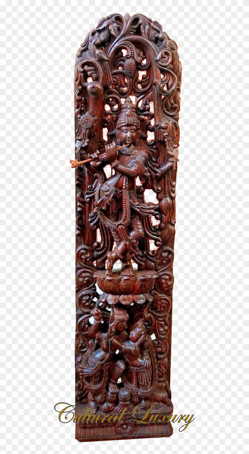 Lord Krishna Hindu Temple Huge 6ft Sculpture Wooden - Chocolate Clipart
