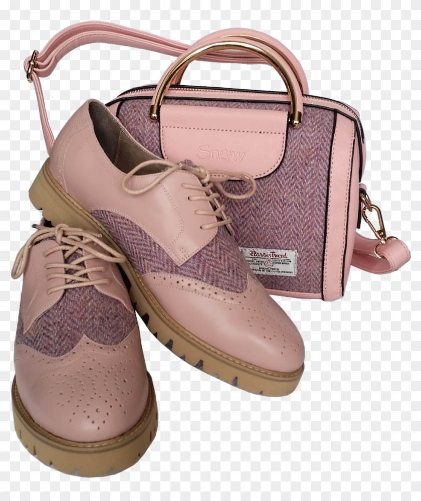 Pink Oval Tote Bag With Harris Tweed - Work Boots Clipart