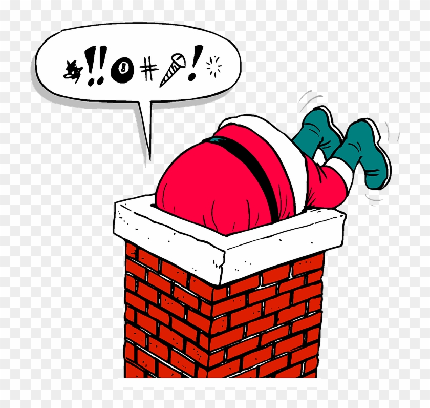 Santa, Chimney, Stuck, Christmas, Holiday, Present - Father Christmas Stuck In Chimney Clipart