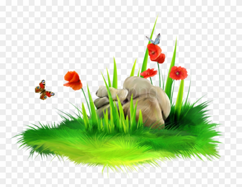 Free Png Download Grass With Stonepicture Png Images - Grass And Flowers Png Clipart Transparent Png #2706028