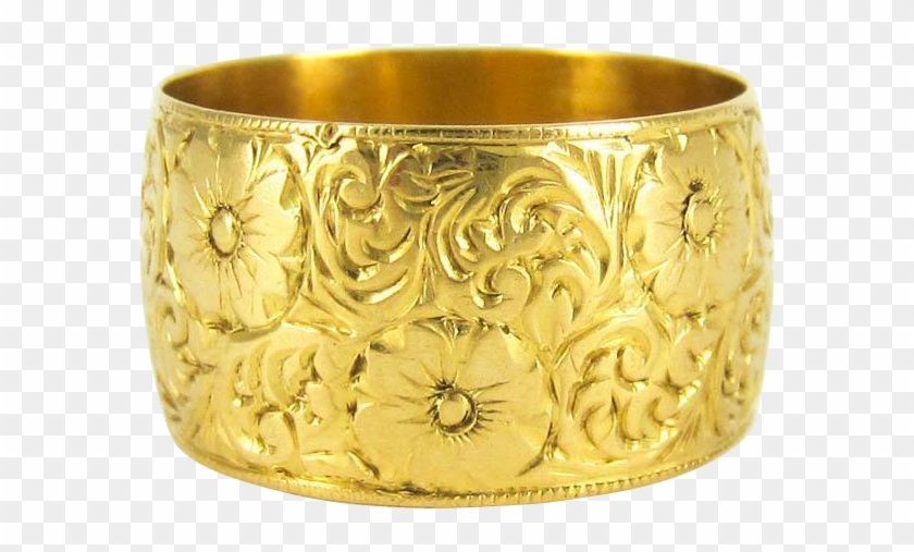 Wide 22 Carat Gold Engraved Floral Wedding Ring, Vintage - Bangle Clipart #2708248
