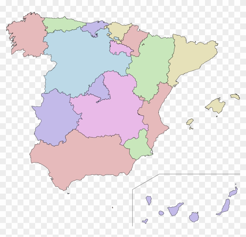 World Map With Countries No Names Spain - Spain Autonomous Communities Clipart #2709827