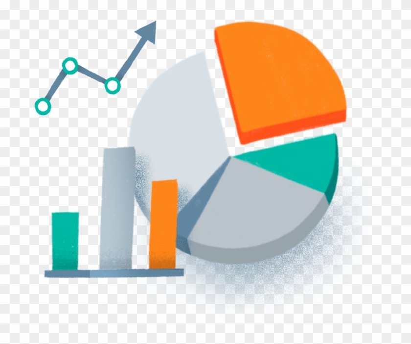 A Pie Chart, Bar Graph, And Segmented Arrow Icons - Reporting Clipart