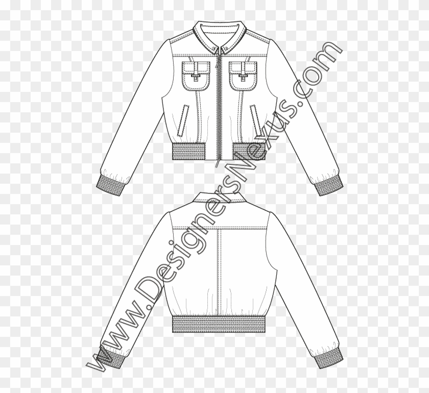 Apparel Flat Sketch V6 Sporty Cropped Puffer Jacket - Jacket Sketch Clipart #2715549