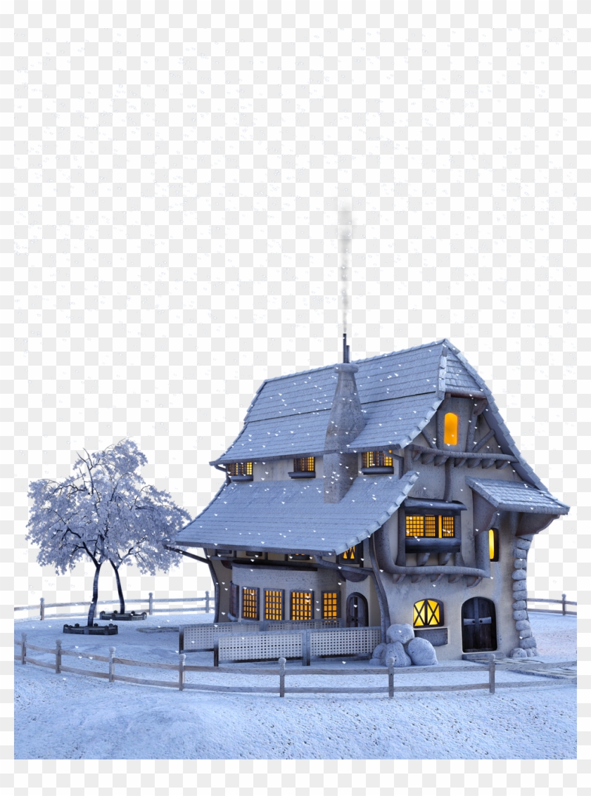 Christmas Winter Snow Snowflakes Png Image - House In Snow Png Clipart #2724333