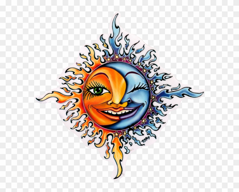 Moon Sun - Window Sticker - Sun And Moon Tattoos Clipart #2730476