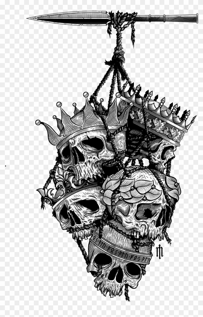 Ink On Paper, Mmvector Illustration Warrior Tattoos, - Crowns And Heads Of Conquered Kings Clipart