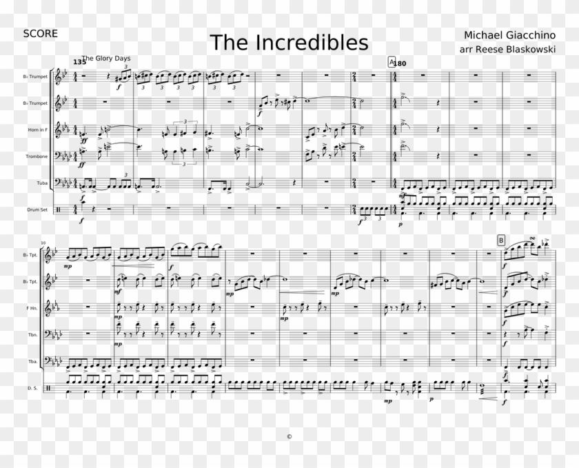 The Incredibles For Brass Quintet - Music Notes Sheet Png Clipart #2743014