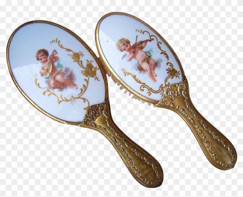 Gorgeous Limoges 1900's Matched Pair "cherubs" Hand - Wooden Spoon Clipart