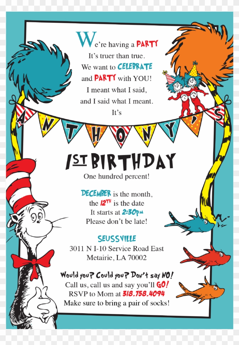 Seuss Birthday Invitations - Dr Seuss Birthday Invite Clipart For Dr Seuss Birthday Card Template