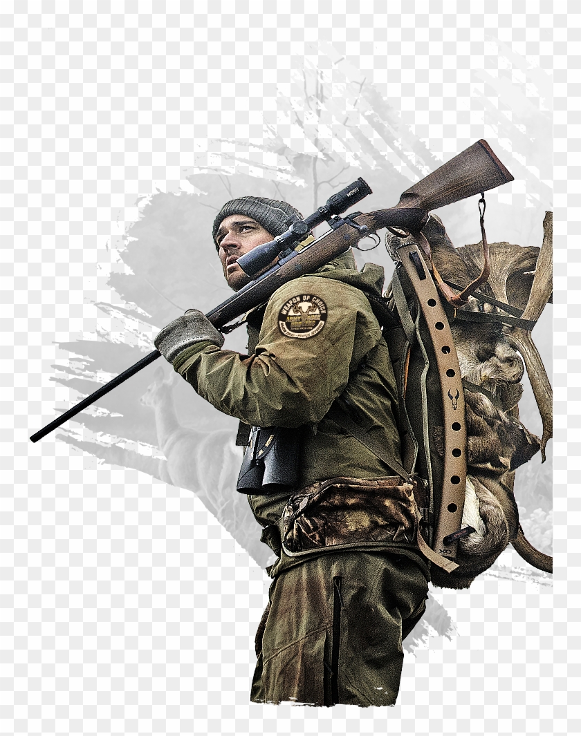 Deer Hunter, Rifle, Backpack With Deer Killed Clipart