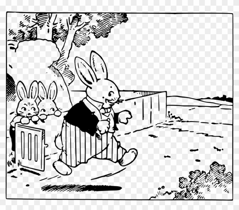 Daddy Rabbit Goes To Work - Cartoon Dad Drawing Black And White Clipart