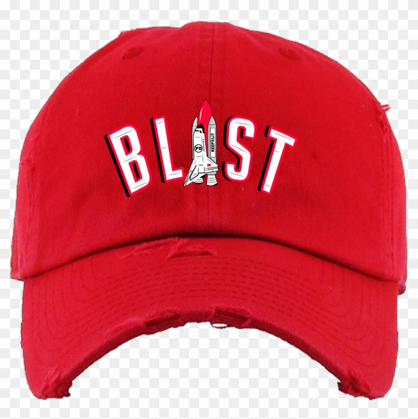 Blast Off Red Distressed Dad Hat - Baseball Cap Clipart