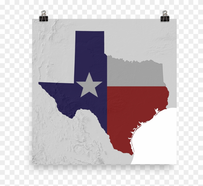Texas Physical Map With State Flag Overlay Poster - Retail Electricity Market Ercot Clipart