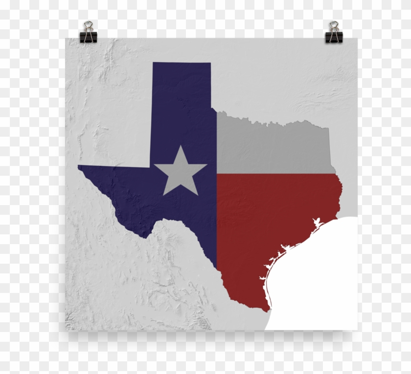 Texas Physical Map With State Flag Overlay Poster - Retail Electricity Market Ercot Clipart #2756988