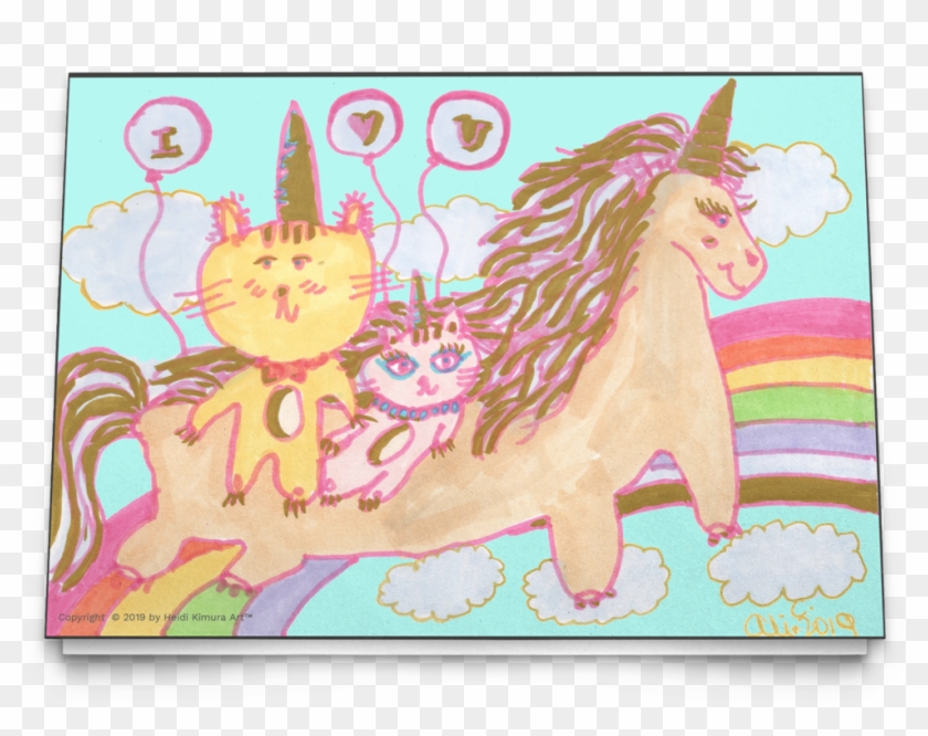 Unicorn With Kittens With "i Love You" Quotes In Balloons - Mane Clipart