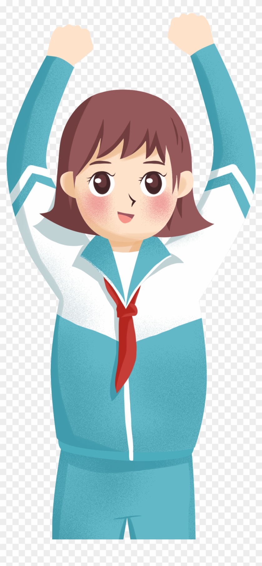 Cartoon Raising Hands Girl High School Student Png - Cartoon Clipart