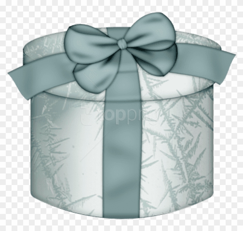 Download White Round Gift Box With Blue Bow Clipart - Present Silver Transparent - Png Download #2763779