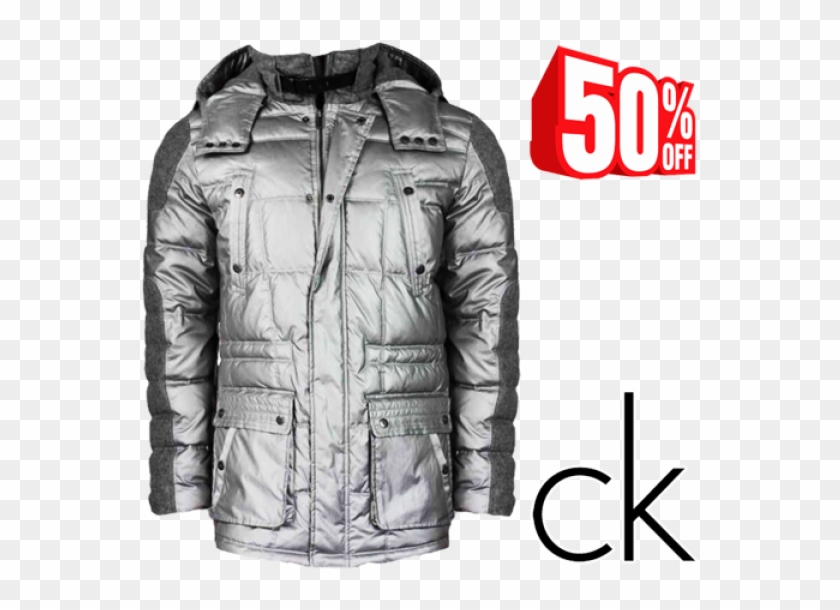 ~calvin Klein Exclusive Nylon Silver Puffer Jacket - Calvin Klein Silver Jacket Clipart #2767548