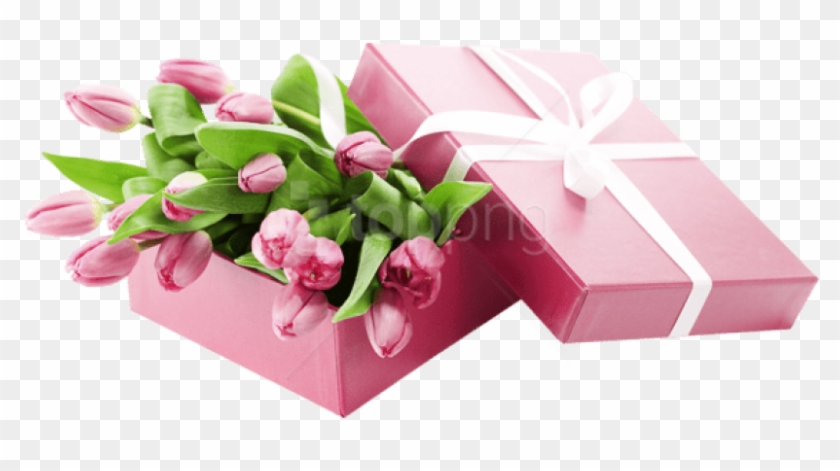 Free Png Box With Pink Tulips Png Images Transparent - Caja De Regalo Con Rosas Clipart