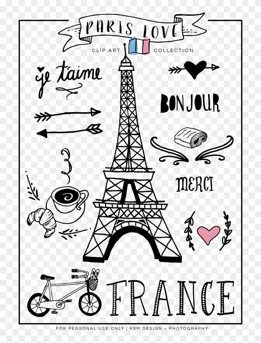 Paris Love Clipart {free Download} - France Clipart Black And White - Png Download #2772600