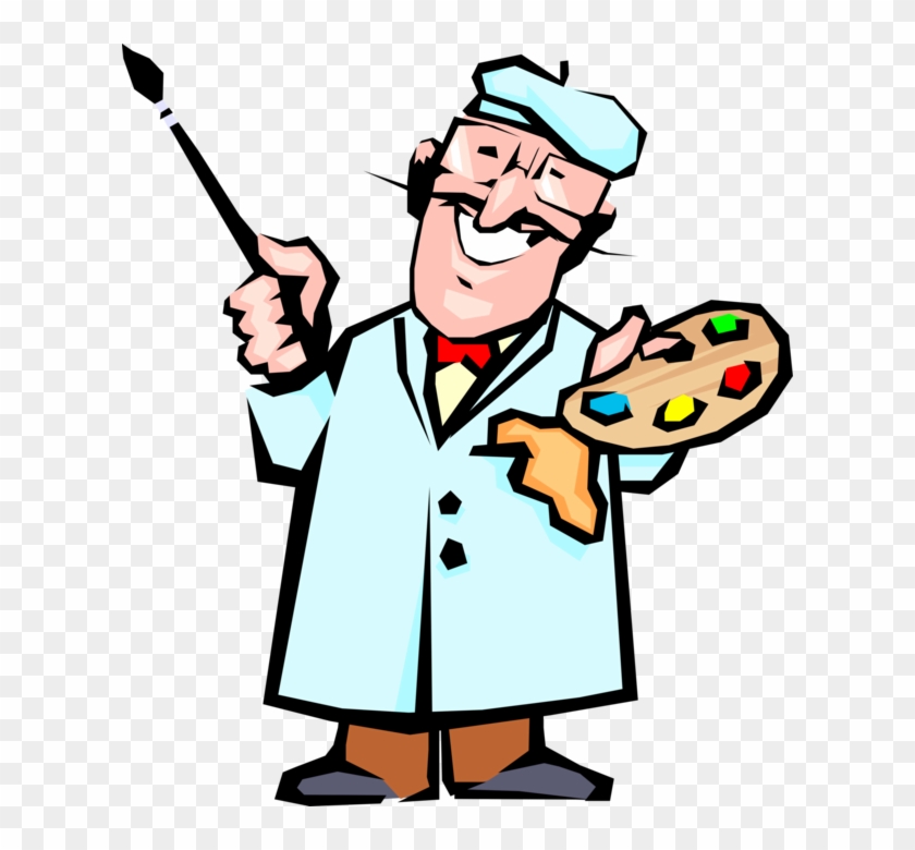 Vector Illustration Of Visual Fine Arts Artist Painter - Cartoon Painter Clipart