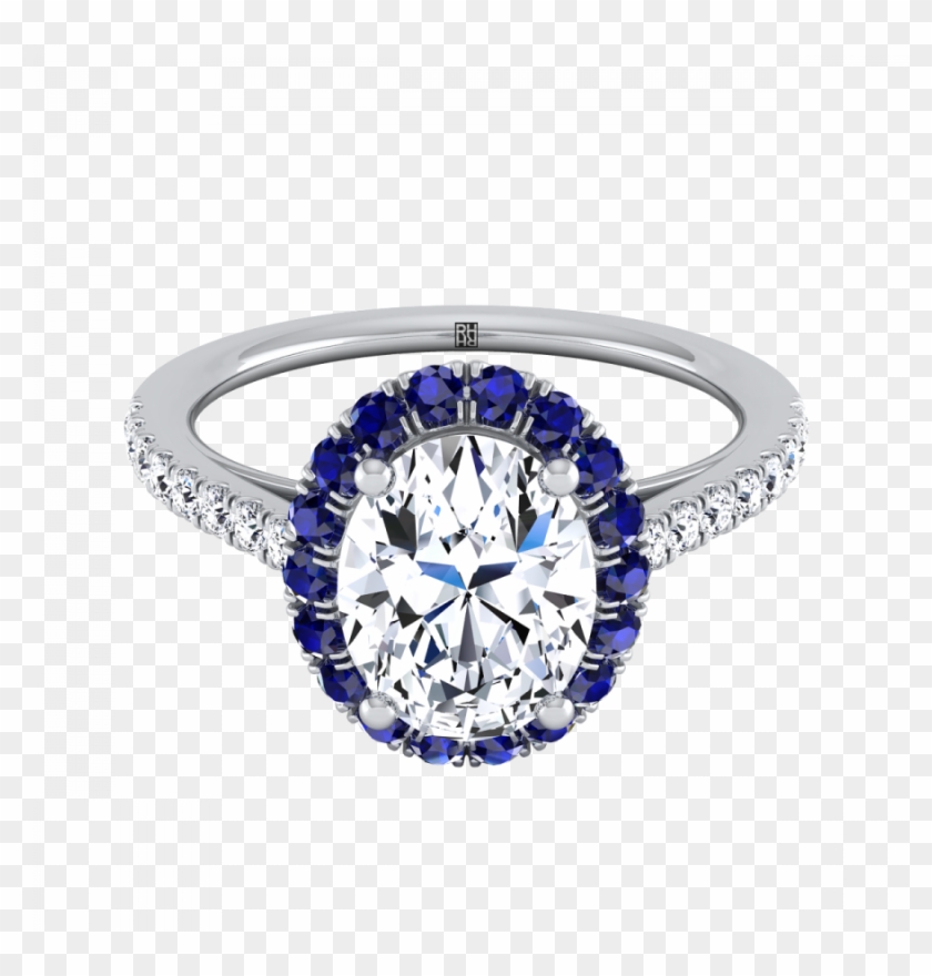 Oval Diamond Engagement Ring With Sapphire-accented - Engagement Ring Clipart #2774292
