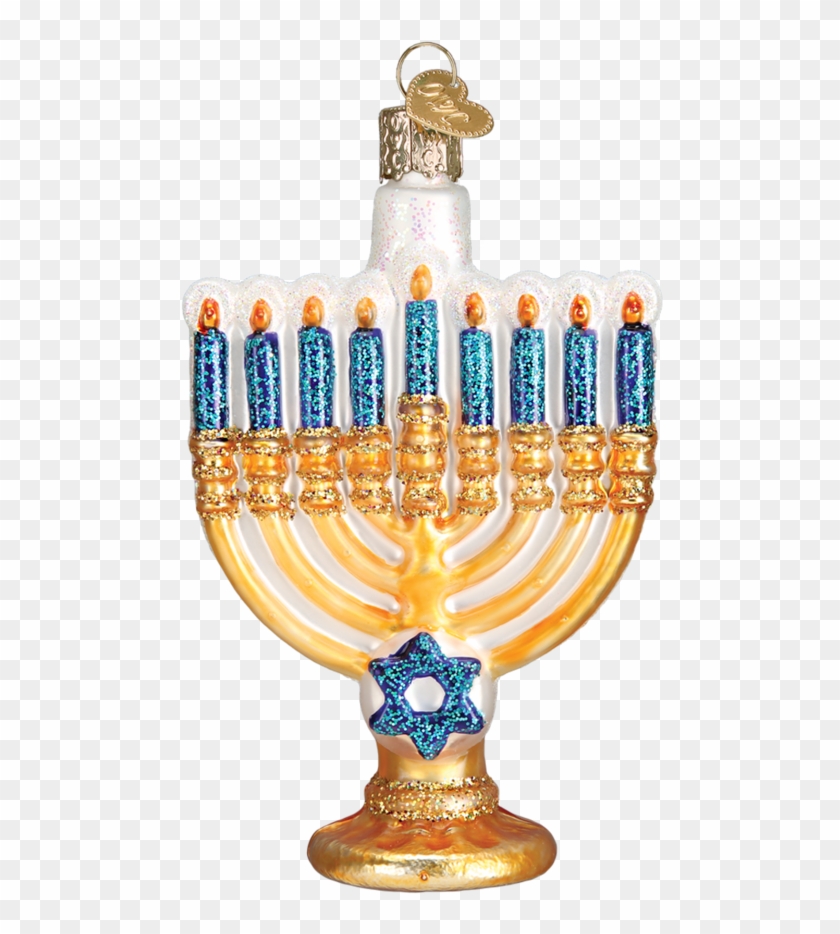 Menorah Blue And Gold Glitter Glass Christmas Ornament - Ornament Clipart
